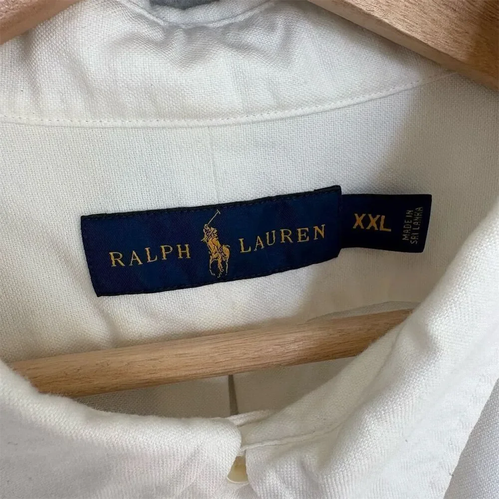 Polo Ralph Lauren Aloha Shirt Men’s XXL White Embroidered Short Sleeve Cotton